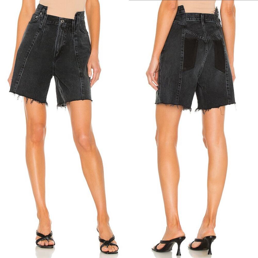 AGOLDE Pieced Angled Denim Shorts Women’s Size 24 Raw Hem Shambles Black